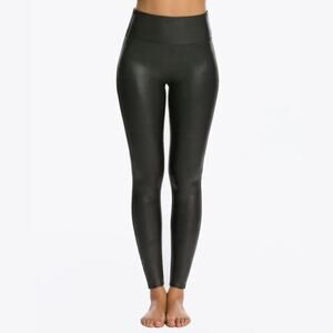 SPANX Shaper Black Faux Leather Leggings with Power Waistband Size L